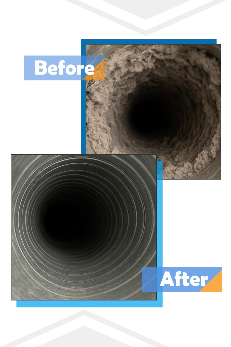 Dryer duct - before and after cleaning